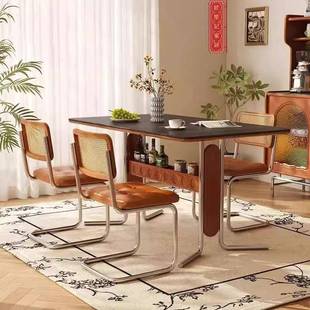 法式复古岩板餐桌长方形餐桌椅现代小户型家用民宿布伦特实木饭桌