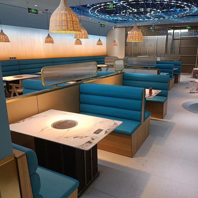 三只椰子海南椰子鸡连锁岩板火锅桌椅卡座沙发圆形餐桌餐厅家具