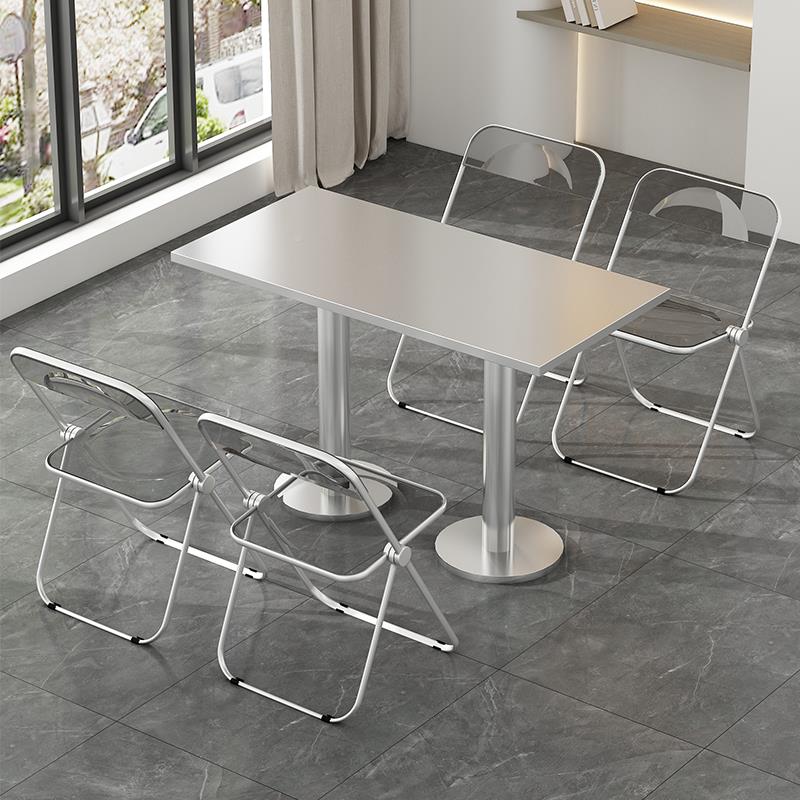 不锈折无品牌/叠桌子快餐店小吃店食堂工厂奶茶工业钢风长餐方形