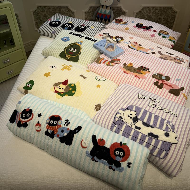 少女心洗JXP棉提花毛巾绣花可爱猫咪夏凉水双人被单芯空被调被薄