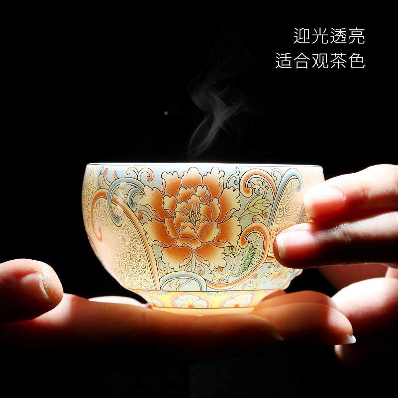 妙莲天香掐高档宫风珐廷琅彩丝银主人杯罗汉单D85-34A杯个人品茗