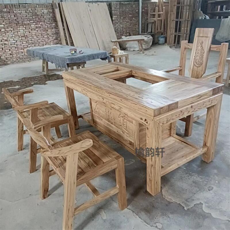 中式老榆办木茶道椅组合家用一体功夫茶桌几公新休闲无品牌/娱乐