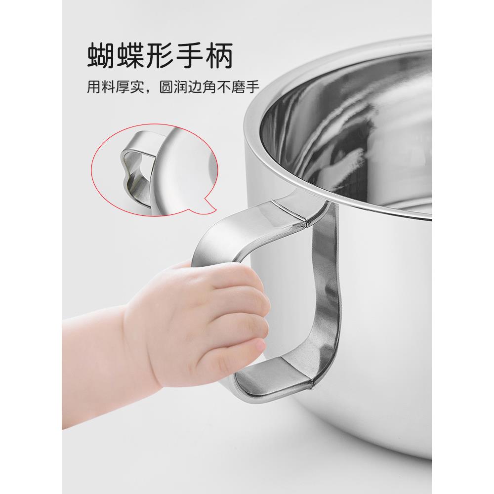 联扣儿童16不3钢碗双层摔防烫带把手小LL-MR19 学生餐具锈宝宝防