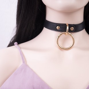 大吊环项圈定制刻字女m牵引绳手工皮具外侧颈带颈环颈链饰品