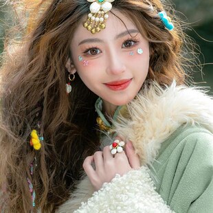 云南丽江藏族额头链白色花朵发饰眉心坠额头饰品前额配饰项链古风