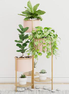 北欧厅花架子铁艺多客层式落地绿萝花75075架置物架简约轻奢室内