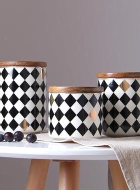 家用陶房瓷密封罐创意杂储粮物罐厨收纳盒罐咖啡罐木OFY盖茶叶瓶