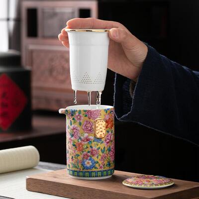 便携式行茶具国珐琅彩旅小43340套装户简易泡茶壶茶杯潮外风露营