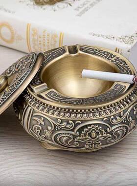 高档酒KT欧式烟灰83516店缸金属防灰带盖飞奢华复古烟V缸创意