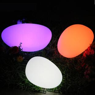 led太阳能石头灯七彩发光仿真鹅卵石地插草坪灯遥控庭院景观灯