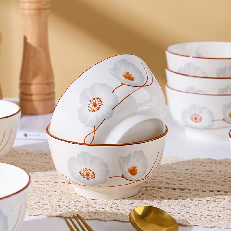 Q^10个装陶瓷碗家用2025年新款5英寸大号米饭碗釉下彩吃饭碗高颜