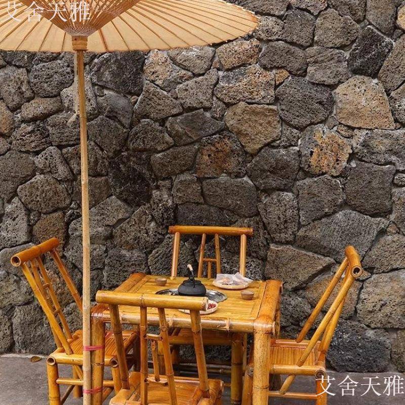 FX纯手工竹桌子茶桌碳化餐桌庭院户外野炊火锅桌复古凳子竹椅子