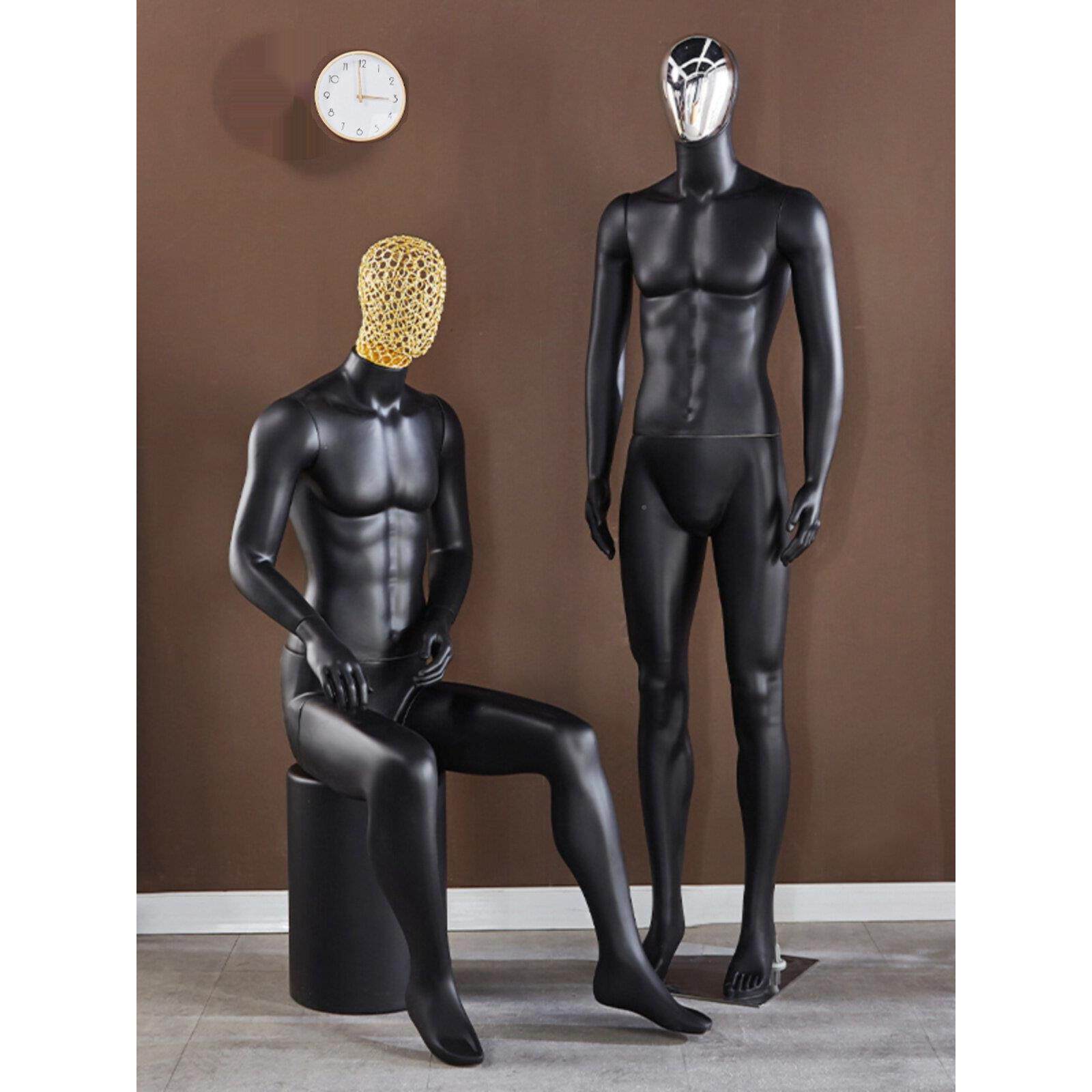 男模全身装店服涂商场窗展示架黑色哑光橱座椅模/具切割塑料假人