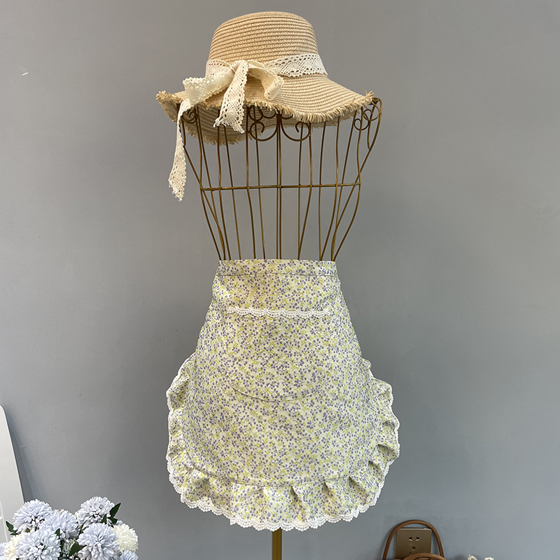 小草绿色织浮雕提花面料碎花围裙花边家用公主韩版时尚欧式半身裙