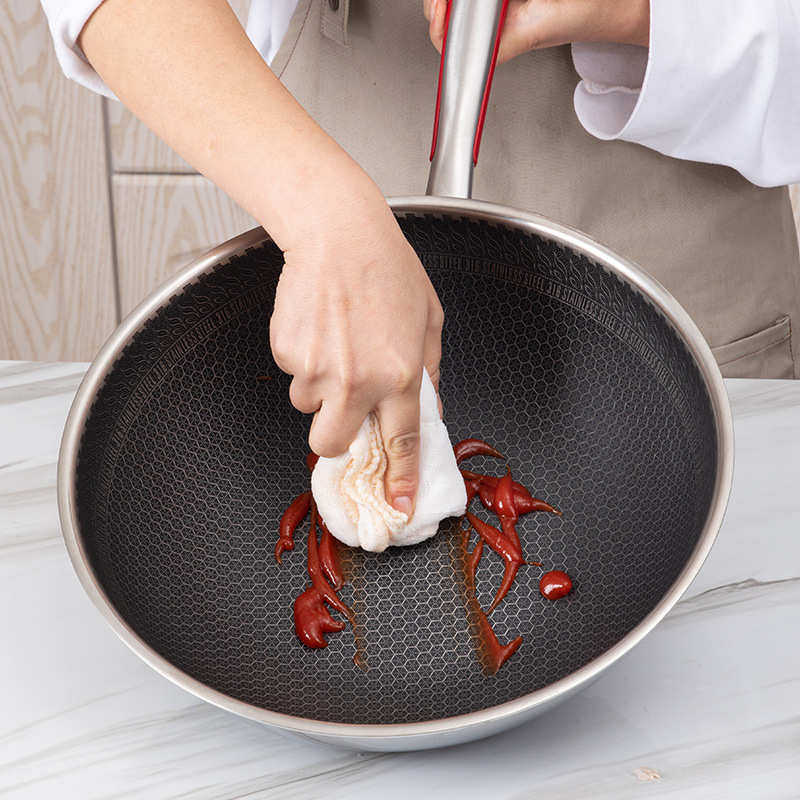 新款316不锈钢炒锅平底煎锅电磁炉双面蜂窝不粘锅炒锅锅炒菜