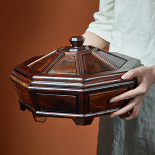 老挝大红酸枝果盘家用客厅红木干果盘实木零食糖果盒中式九格带盖