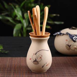 粗陶茶道六君子青瓷泡茶工具茶匙茶针茶漏茶夹茶则茶桶花瓶茶配件