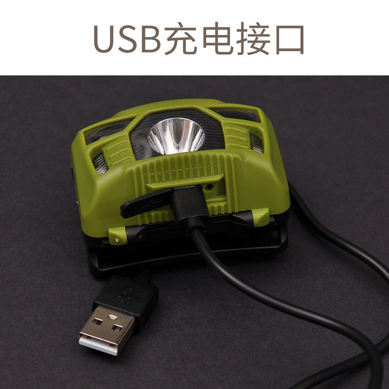 户外感应轻头灯登山徒步USB锂电池可充电露营LED头戴式手电筒防水