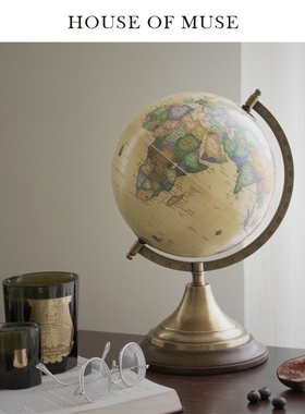 缪斯家真！黄铜家居饰品木复古地球仪印度摆件书房！芒果客厅！