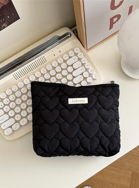 37291 绗缝夹棉爱心手拿包化妆包护肤品零钱包包内胆多功能收纳袋