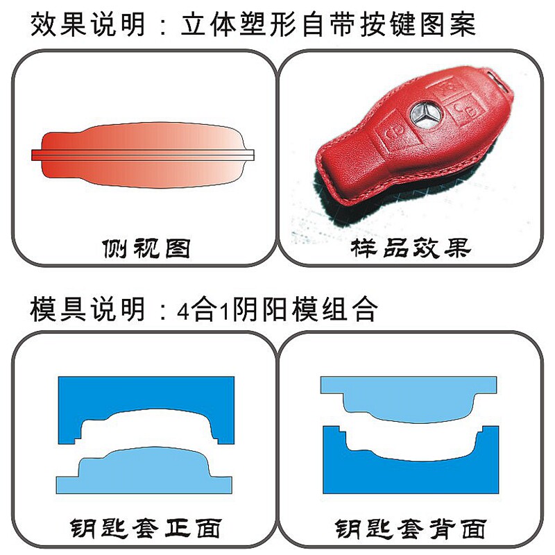汽车钥匙皮套塑形模具按键图案一体成型手工皮具DIY冷压塑型新品