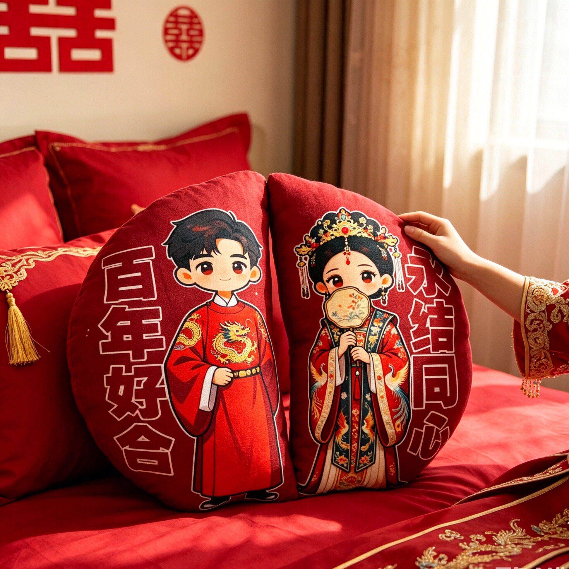 靠结婚/可爱枕一客对公仔婚房布置新款压床娃娃厅垫礼物床抱头靠