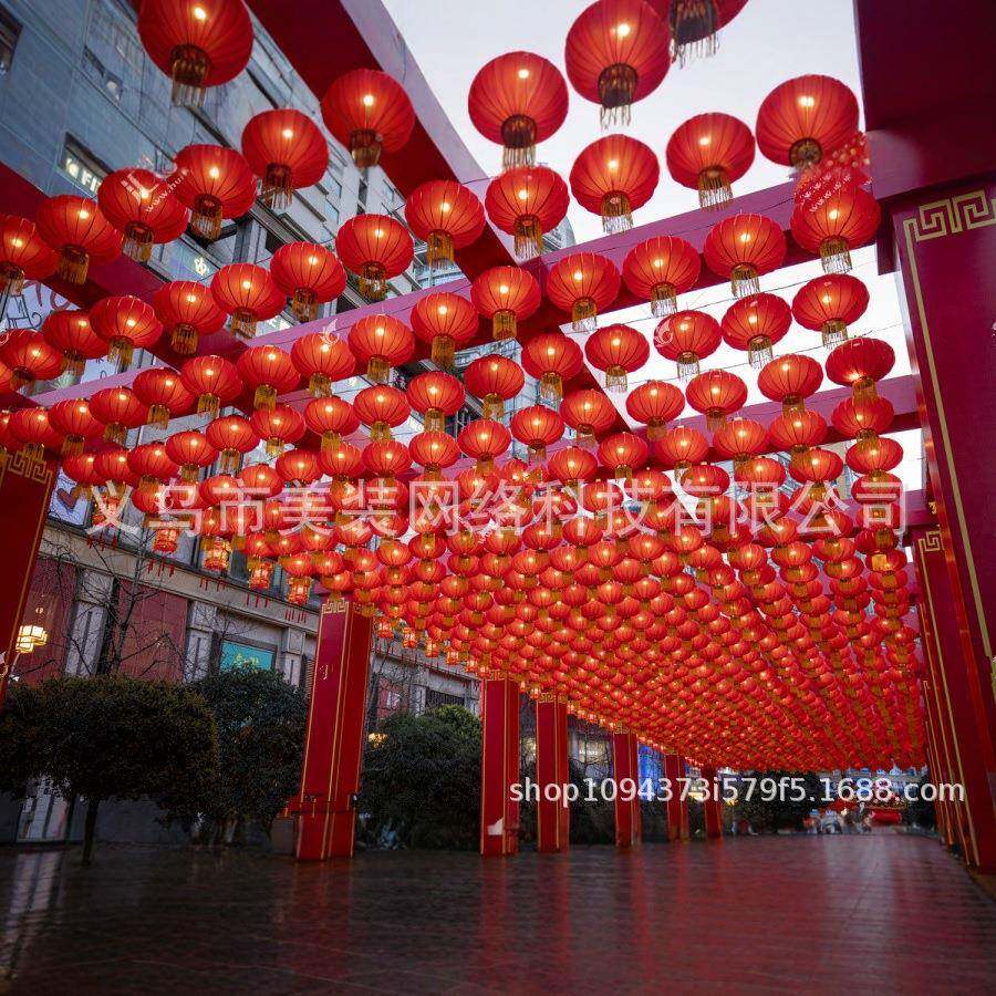 马年廊户外连春节新EHV道大型灯笼展架年美陈场景布置通红色喜庆