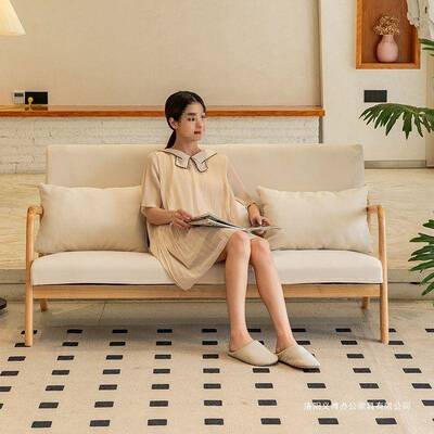 日式简易北欧实店木双三人沙简现发小户型原木风代约MLC酒布艺沙