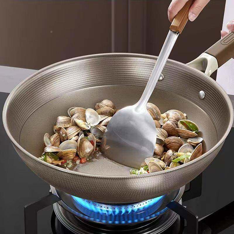 钛盾双面钛不锅不粘锅无品牌/家用炒菜锅平菜具底锈钢炒锅通用炉