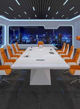 家烤漆椅会议桌1111111简约现代桌组合长条桌大型白色会议洽谈椅