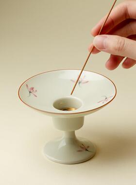 刻线香香兰插纯手绘束fslh-粉家花高足香炉用陶瓷线香插茶室茶道