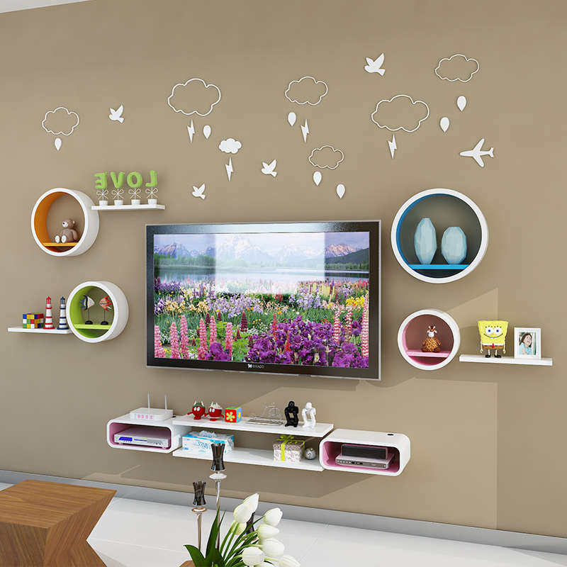 墙上圆形置物架隔板烤漆墙壁架搁板装饰壁挂架背景墙创意电视卧室