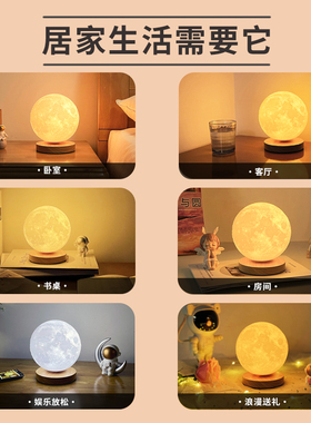 旋转月球灯夜灯 星空星球氛围灯 寝室睡眠用台灯
