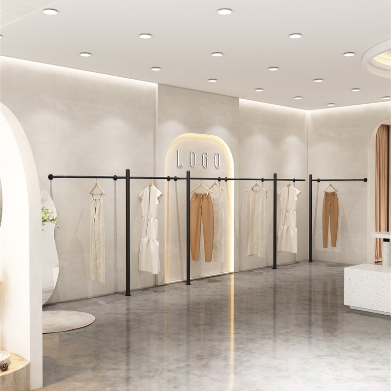 服装店展示架黑色衣架上墙壁挂女装店货架童装店落地架子侧挂衣杆
