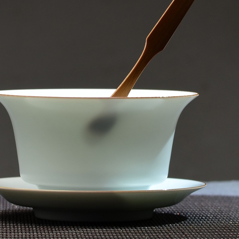 观禅 景德镇纯手工知白陶瓷盖碗茶杯 白瓷三才大号茶碗 功夫茶具