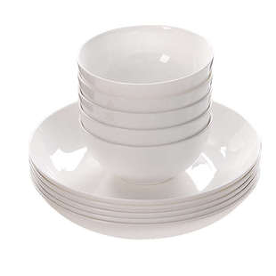 隆玫格骨瓷餐具碗碗面饭碗餐具汤碗碗餐盘碗盘套装陶瓷纯白白色