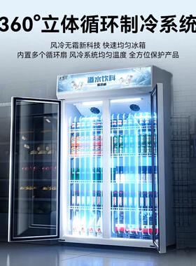 立饮料展示柜冷柜藏保鲜商用单双门饮料柜式风冷冰箱冷利饮便店啤