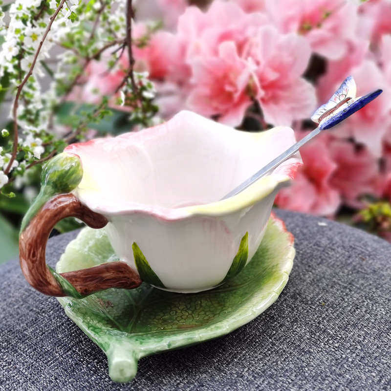 粉玫瑰杯子陶瓷杯创意茶杯茶具家居碟组合欧式杯咖啡杯勺套装花草