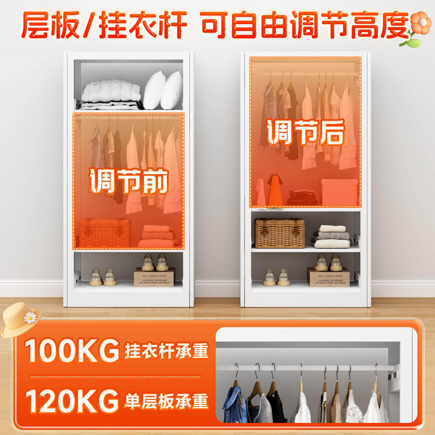 衣柜卧室家用简易组装金属拉门柜钢子制货全DAZ收封架闭钢架纳衣