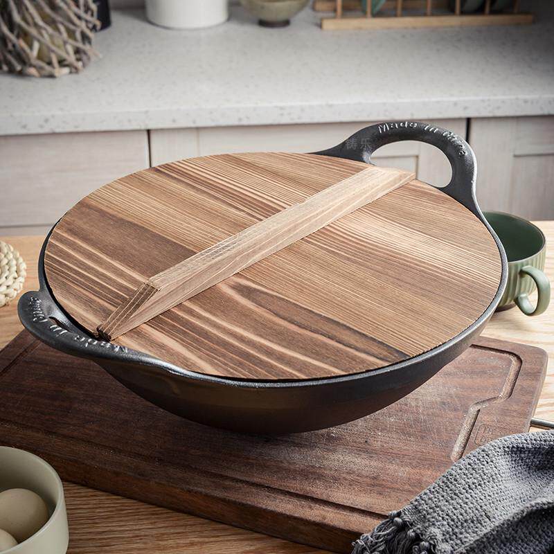 铸铁锅加深圆底炒菜锅涂层燃气灶双家用炒锅老式专用底不耳尖无粘