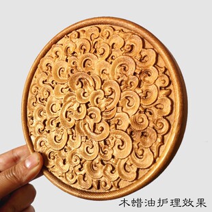 竹木浮雕花片 东阳木雕中式家具木贴花 祥云卷草圆形木雕花片花板