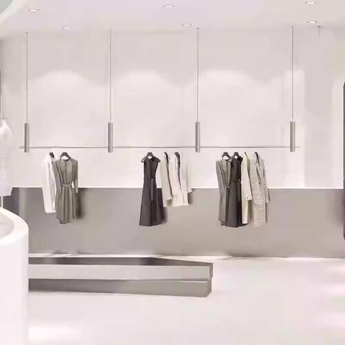服装展示架橱窗钢丝绳吊架衣服架婚纱高档服装店不锈钢拉丝银悬挂