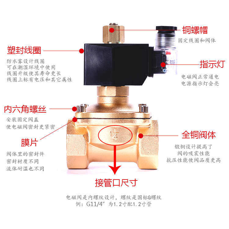 常开电磁阀水阀空气阀高温2220V12V41.5寸1.2150度24V寸寸分等