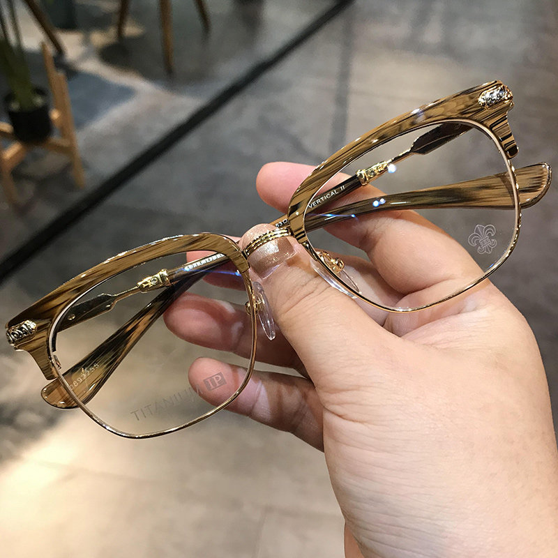 简丹剋萝心眼镜框文艺男女纯钛复古大脸近视眼镜架防蓝光变色镜潮