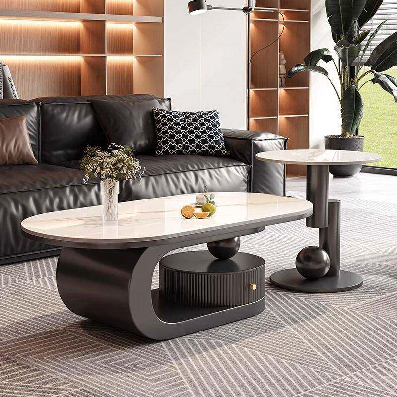 岩板椭圆形茶几轻奢家用客厅极简现代简约小户型设计感创意不规则