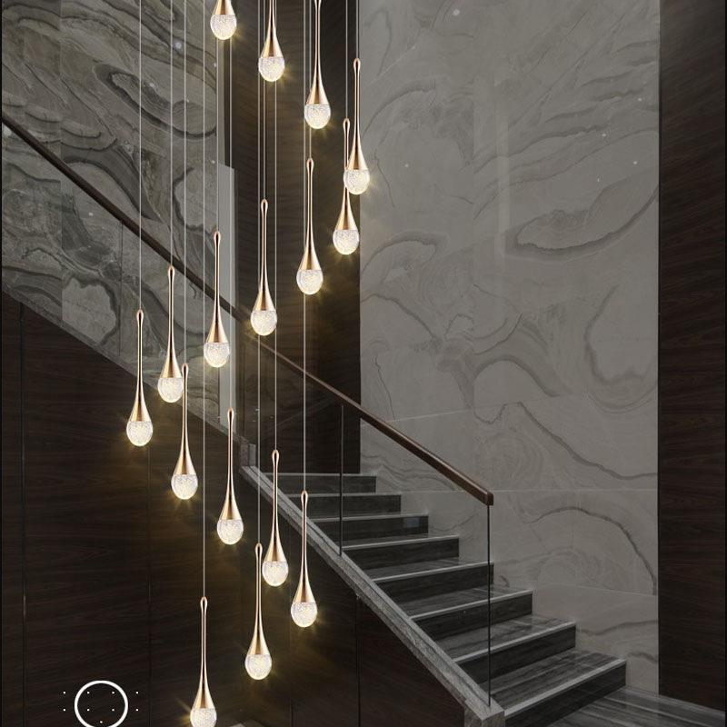 楼梯挑空水晶气泡长吊灯loft复式楼轻奢简约高档别墅客厅跃层灯具