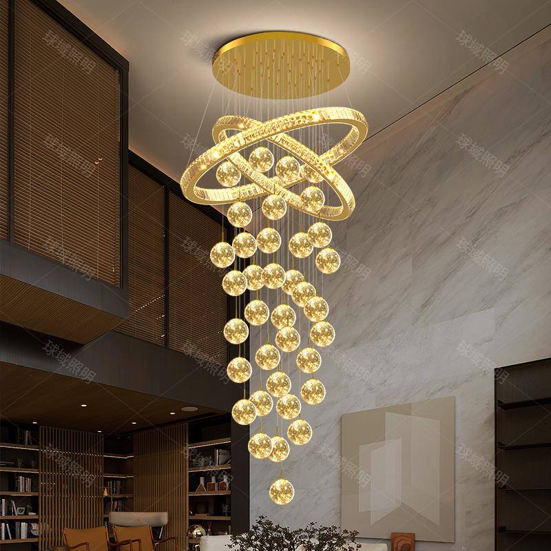 别墅水晶复式楼大吊灯轻奢挑高楼中楼楼梯间吊灯中空挑空客厅吊灯