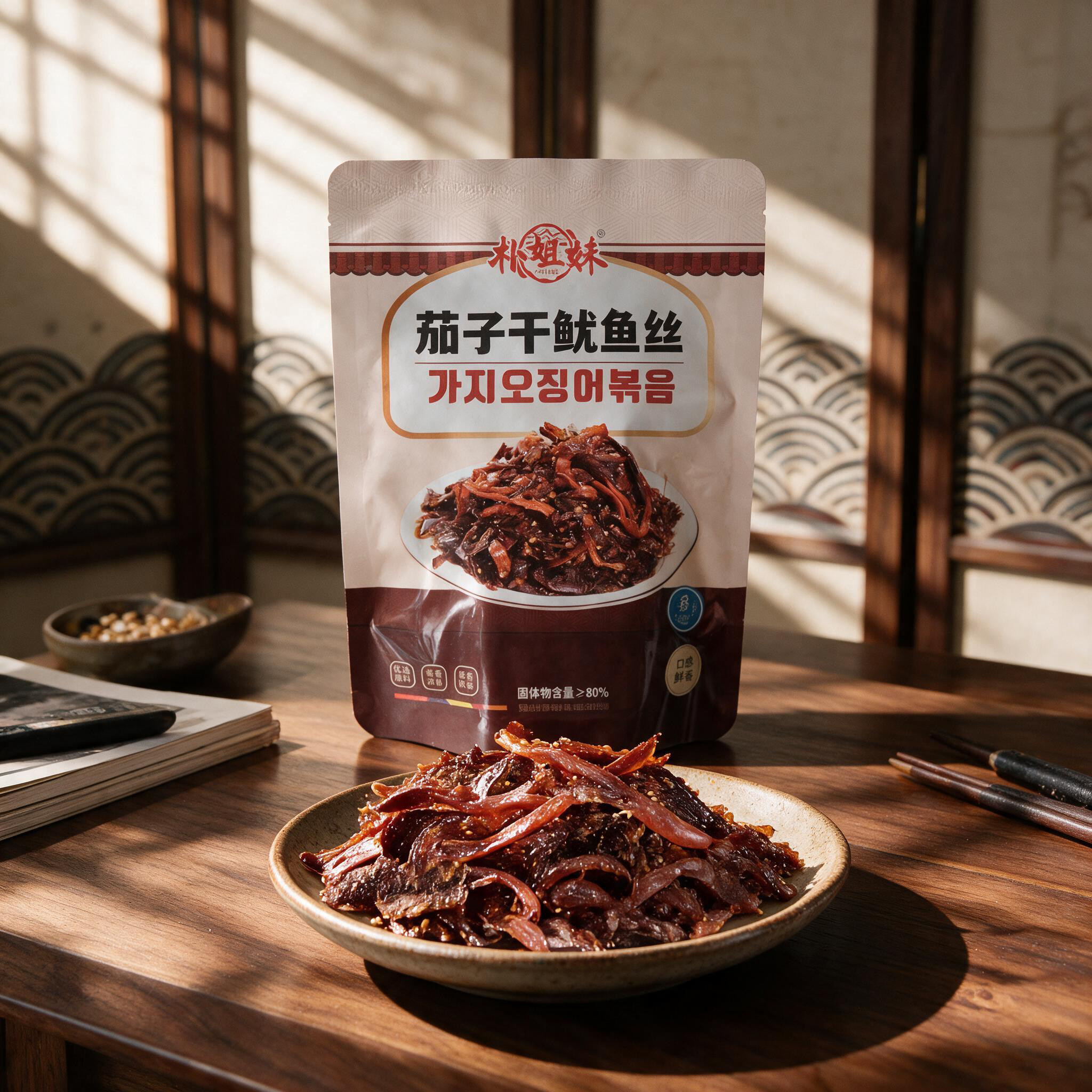 【朴姐妹】茄子干鱿鱼丝朝鲜族风味酱菜香辣下饭即食