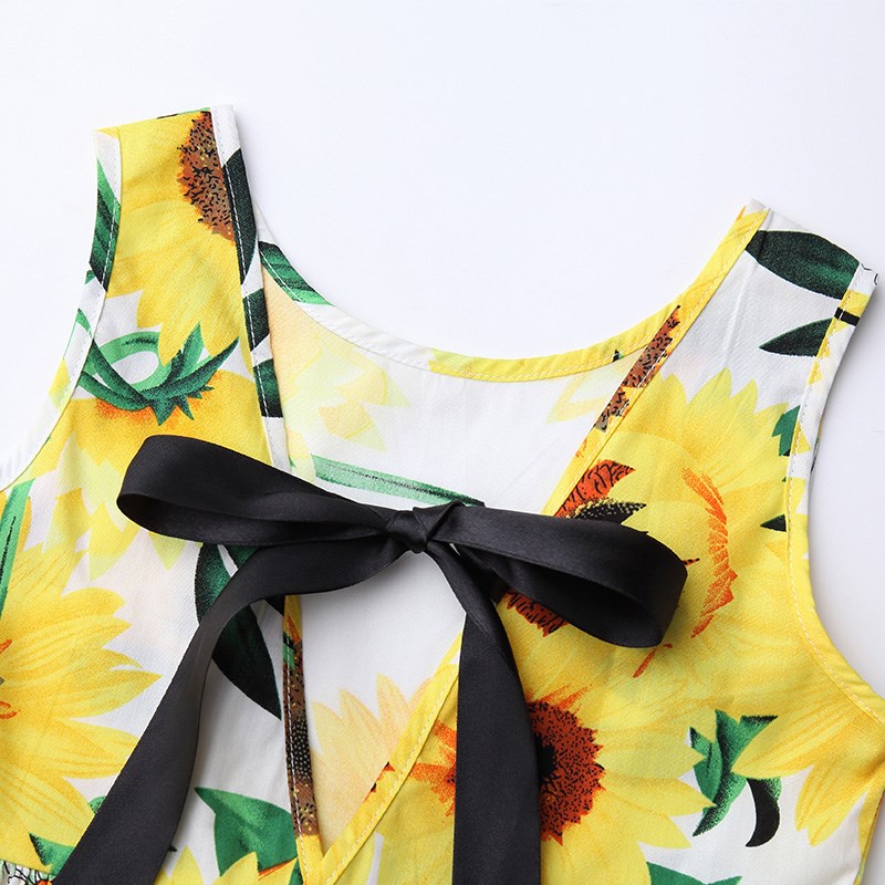 女童裙新夏天儿童3全棉向日葵4背绑带蝴蝶结5公主连衣裙子7岁