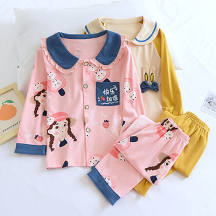 2023春秋设计师新款儿童纯棉卡通长袖睡衣套装女童宝宝棉毛家居服